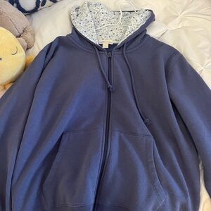 Demetra aeropostale collab floral zip up hoodie navy
